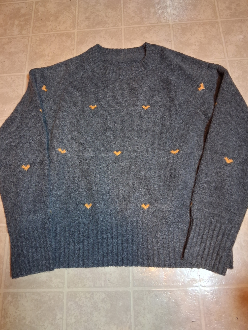 Men's Charcoal Crewneck Sweater with Yellow Stitch Detail